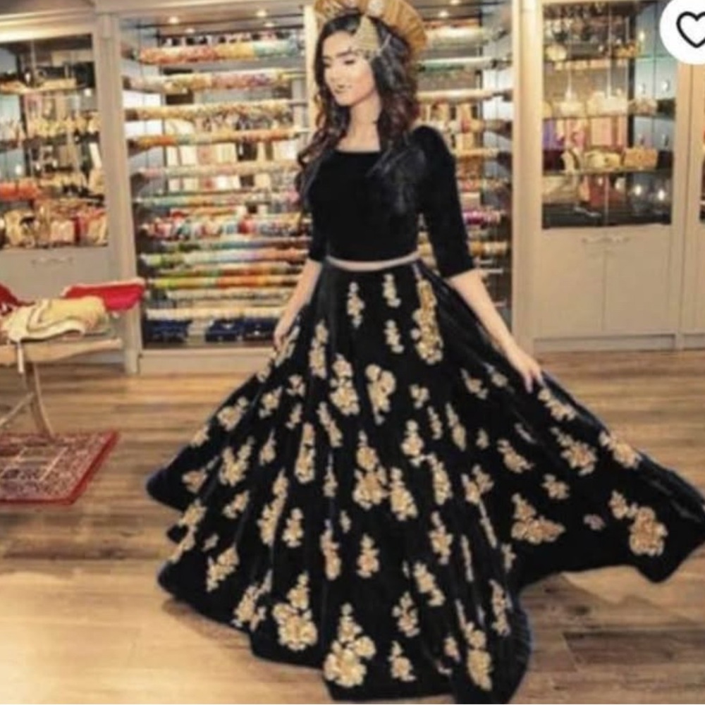 Black and Gold Embroidered Lehenga